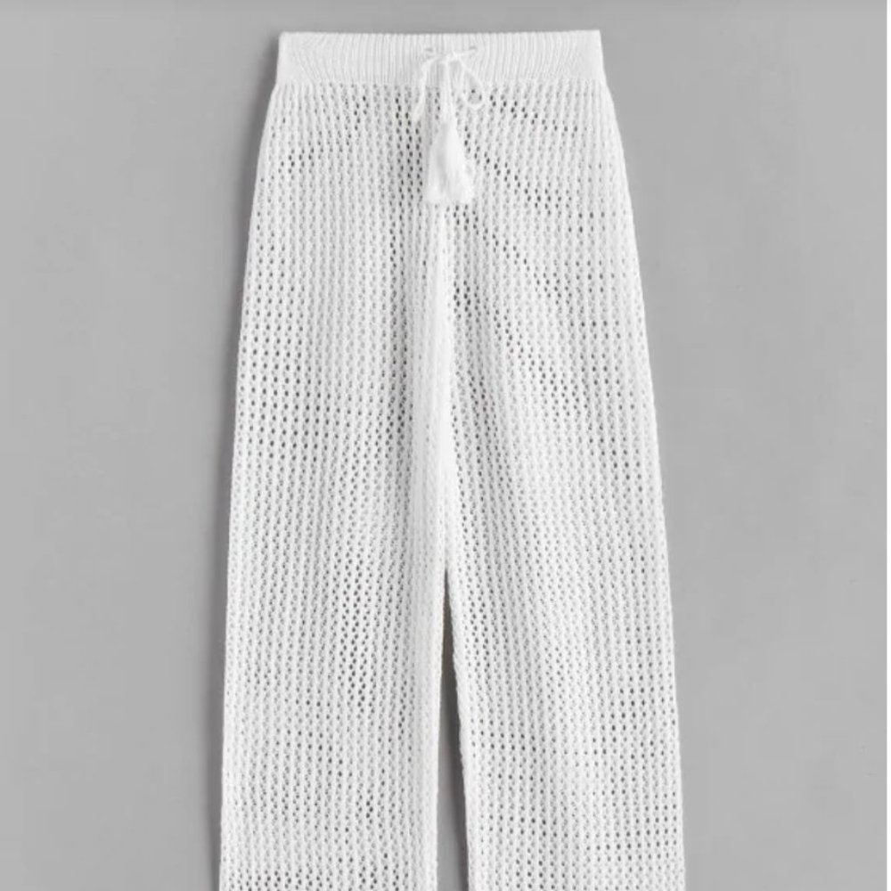 BRAND NEW White Drawstring Crochet Straight Pants